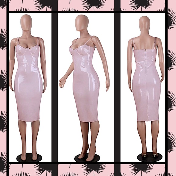 Sexy Bodycon Faux Leather Midi Dress NWT - Picture 6 of 10